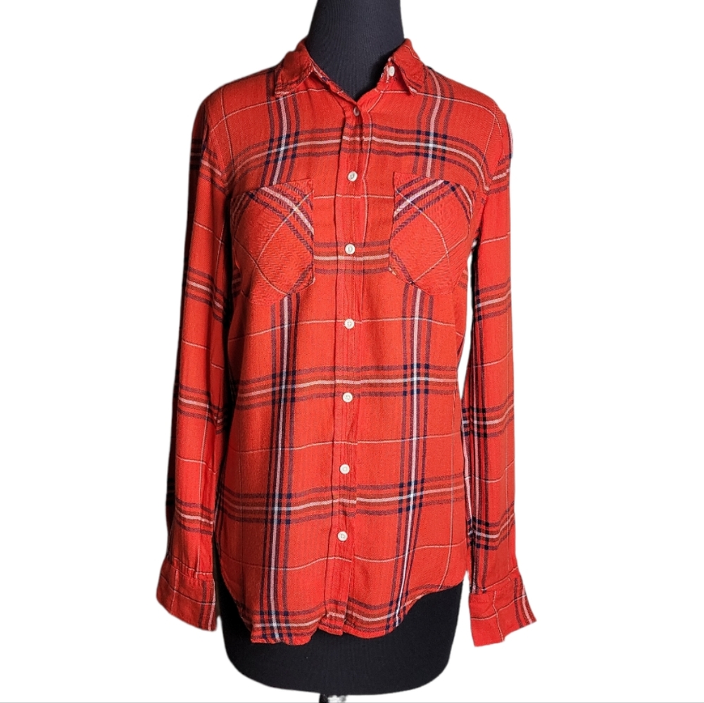 A New Day Red black white plaid button down shirt women's XS long sleeve Target